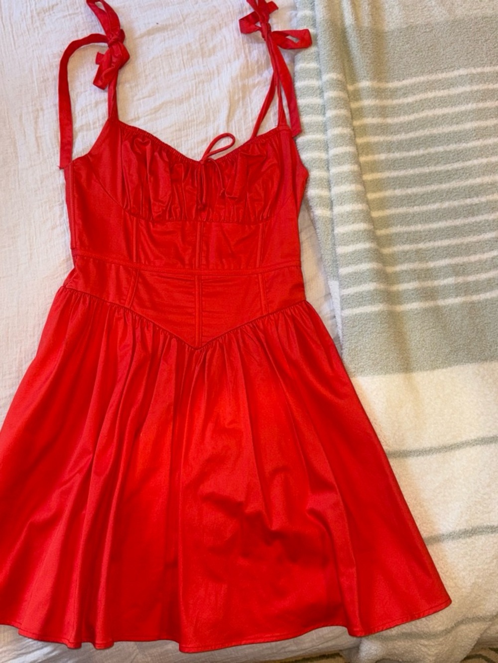 Ginia Red Tie-Strap Fit-and-Flare Dress